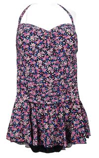 Dámské růžovo-modré kytičkované jednodílné plavky se sukní Debenhams