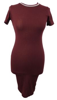 Dámské vínové žebrované šaty Primark 