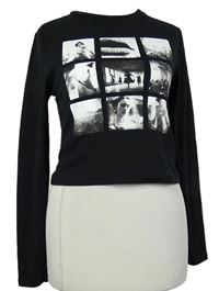 Dámské černé crop triko s potiskem Stradivarius 