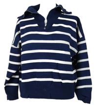 Dámský tmavomodro-bílý pruhovaný svetr s límečkem Primark 