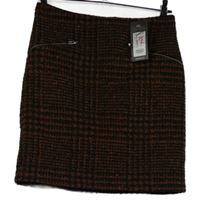 Nové -Dámská skořicovo-černá vzorovaná vlněná sukně New Look