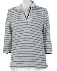 Dámské bílo-šedé pruhované triko s límečkem Valiente 