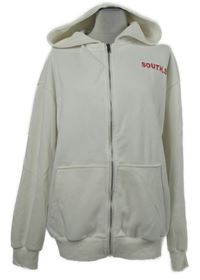 Pánská bílá sportovní propínací mikina s nápisem a kapucí 