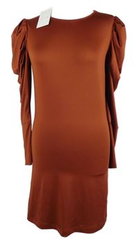Nové - Dámské rezavé šaty s nabíranými rukávy Vila 