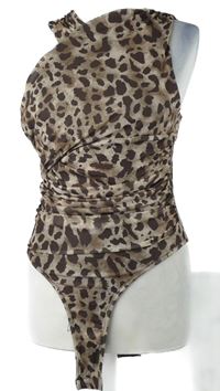 Dámské hnědo-béžové vzorované tylové řasené body 