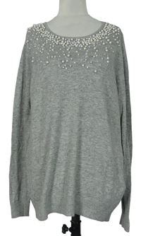 Dámský šedý svetr s perličkami Wallis 