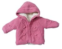 Růžový zateplený propínací svetr s kapucí Mothercare