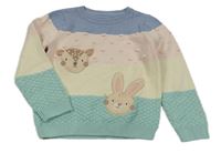 Modro-růžovo-smetanový svetr se zvířátky Mothercare