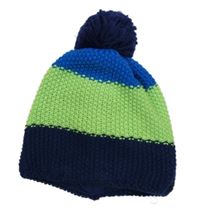 Modro-neonově zelená čepice s bambulí