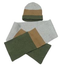 2set- šedo-hnědo-khaki čepice+ šála George vel.128-152