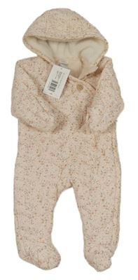 Nové- Světlerůžová květinová manšestrová zimní kombinéza s kapucí Mamas&Papas