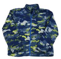 Modro-bílo-neonově žlutá army fleecová propínací mikina 