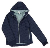 Tmavomodrá šusťákovo/softshellová zimní funkční bunda s kapucí Quechua