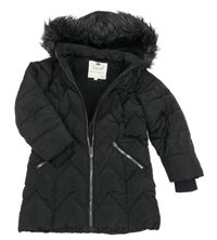 Černý šusťákový zimní kabát s kapucí F&F