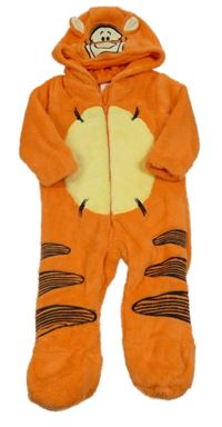 Oranžovo-žlutá chlupatá zateplená kombinéza s kapucí - Tygr F&F