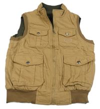 Béžová plátěná lehce zateplená oboustranná vesta s kapsami