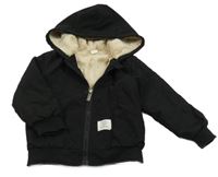 Černá šusťáková zateplená bunda s kapucí Shein