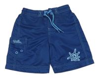 Modré plážové kraťasy s potiskem 