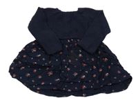 Tmavomodré svetrovo/bavlněné šaty s květinami Next