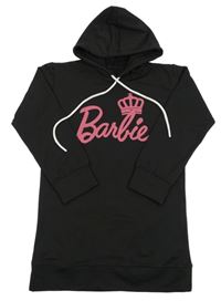 Černá šatová mikina s nápisem Barbie a kapucí 