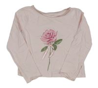Světlerůžové triko s růží H&M