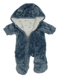 Modrá chlupatá podšitá kombinéza s kapucí F&F