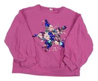 Růžová oversize mikina s hvězdou a flitry Next