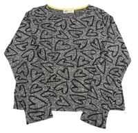 Černo-bílé melírované úpletové crop triko se srdíčky H&M