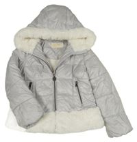 Šedá šusťáková prošívaná zimní bunda s kapucí Michael Kors