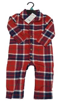 Nové - Červeno-tmavomodrý kostkovaný overal F&F