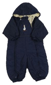 Tmavomodrá šusťáková zimní kombinéza se zajícem a kapucí 