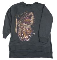 Tmavošedé teplákové šaty s motýlem z flitrů George