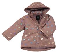 Starorůžová šusťáková zimní parka s mašlemi a kapucí Name it