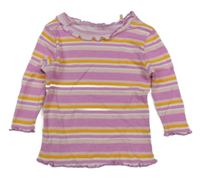 Růžovo-pomerančové pruhované žebrované triko 