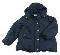 Tmavomodrá šusťáková zimní bunda s kapucí Zara