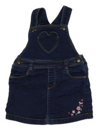 Tmavomodré teplákovo/riflové laclové šaty s kytičkami C&A