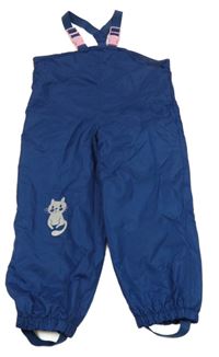 Tmavomodré šusťákové laclové kalhoty s kočkou Impidimpi