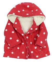 Růžový puntíkatý fleecový zateplený kabátek s kapucí George