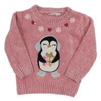 Světlerůžový žinylkový svetr s tučňákem Primark