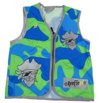 Modro-zelená army šusťáková reflexní vesta s piráty 