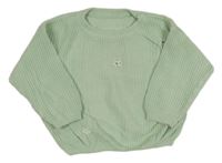 Světlezelený oversize svetr s kytičkami 