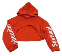 Červená crop mikina s nápisem a kapucí Shein