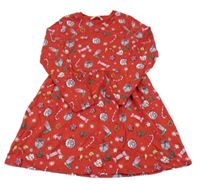 Červené bavlněné šaty s vánočním motivem George
