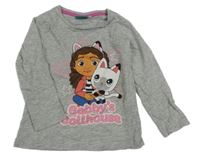 Šedé melírované triko s holčičkou a kočkou 