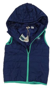 Nové - Tmavomodrá šusťáková prošívaná zateplená vesta s kapucí Lily & Dan