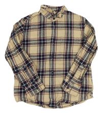 Béžovo-tmavomodrá kostkovaná flanelová košile Primark 
