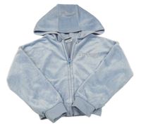 Světlemodrá sametová propínací crop mikina s kamínky a kapucí George