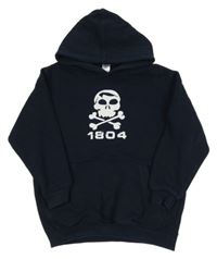 Tmavomodrá mikina s lebkou a kapucí 