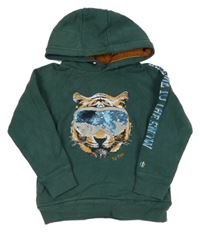 Tmavozelená mikina s tygrem a kapucí Fat Face