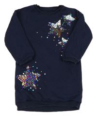 Tmavomodré teplákové šaty s hvězdičkami z flitrů F&F